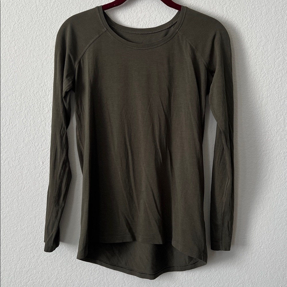 Lululemon Emerald Long Sleeve Dark Olive Green Size 6 Pima Cotton Long Sleeve